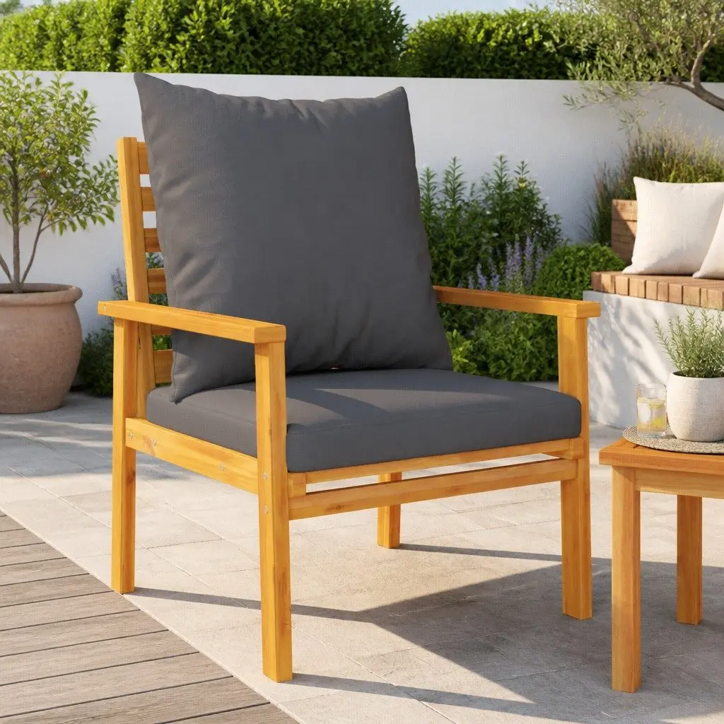 Outdoor Sofa Chair 2pcs with Cushion Solid Wood Garden Seating Patio Furniture
