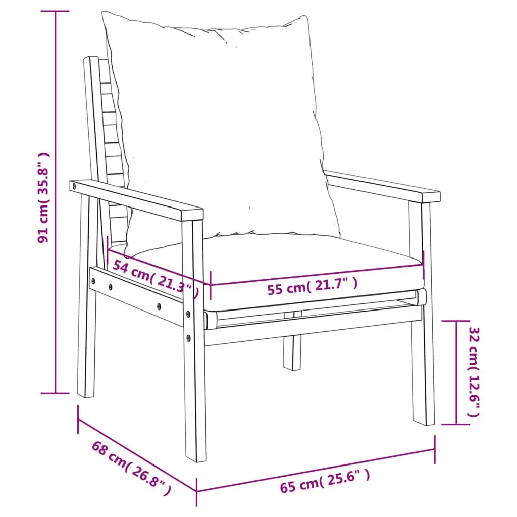 Outdoor Sofa Chair 2pcs with Cushion Solid Wood Garden Seating Patio Furniture