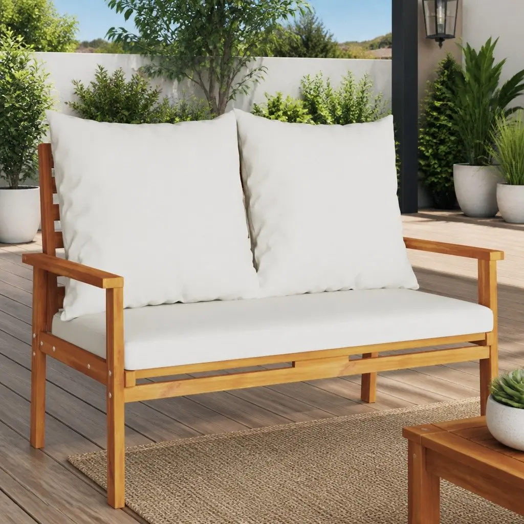Outdoor Sofa Bench Solid Acacia Wood 120cm Brown with Cushions Backrest Armrests