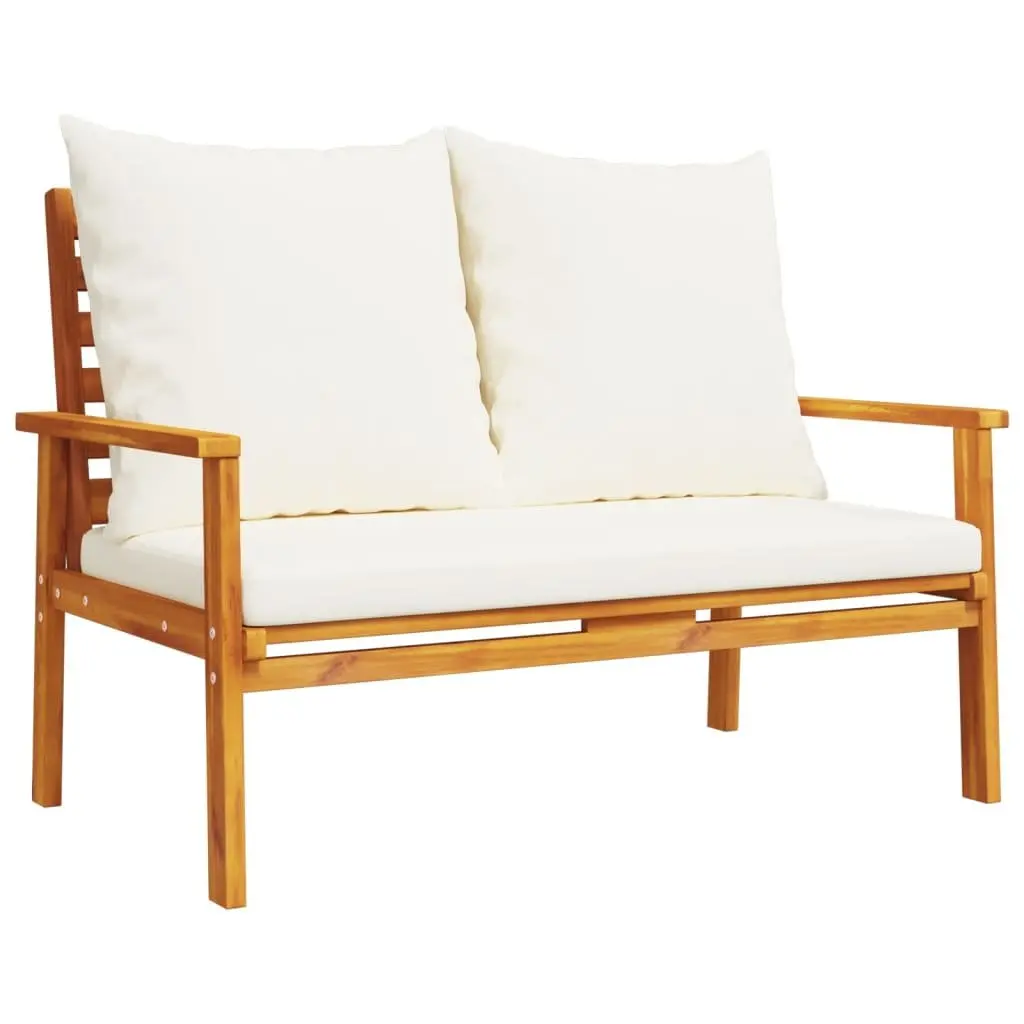 Outdoor Sofa Bench Solid Acacia Wood 120cm Brown with Cushions Backrest Armrests