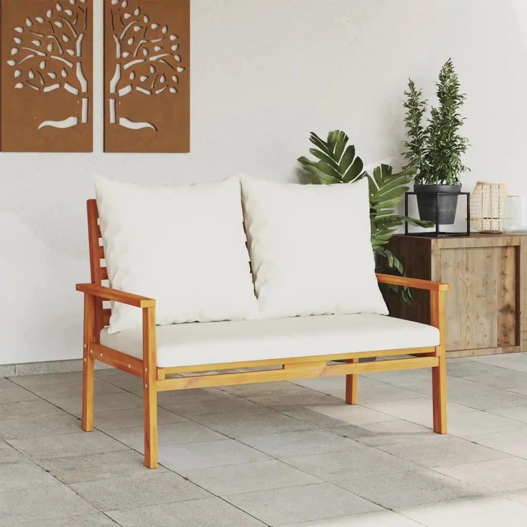 Outdoor Sofa Bench Solid Acacia Wood 120cm Brown with Cushions Backrest Armrests