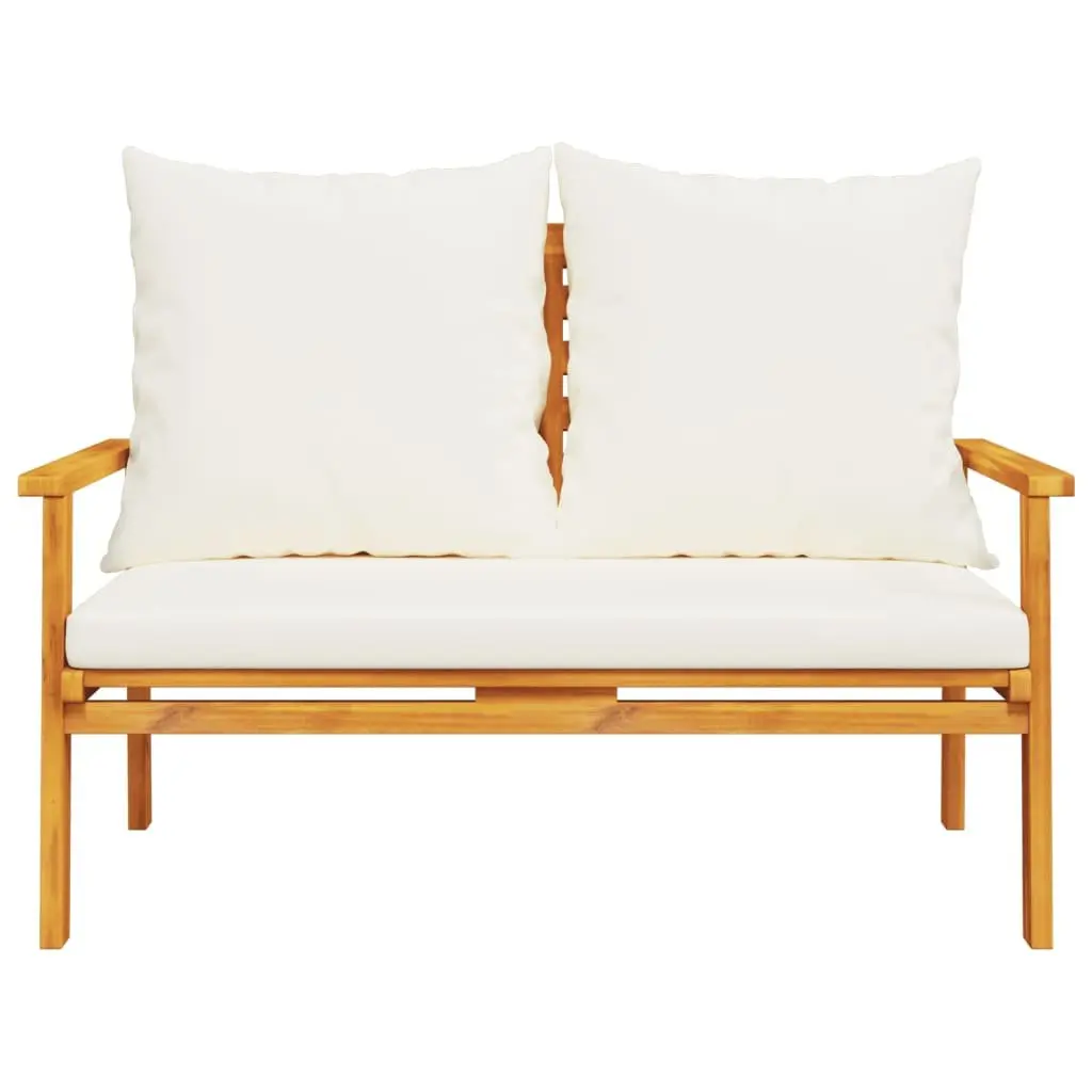 Outdoor Sofa Bench Solid Acacia Wood 120cm Brown with Cushions Backrest Armrests