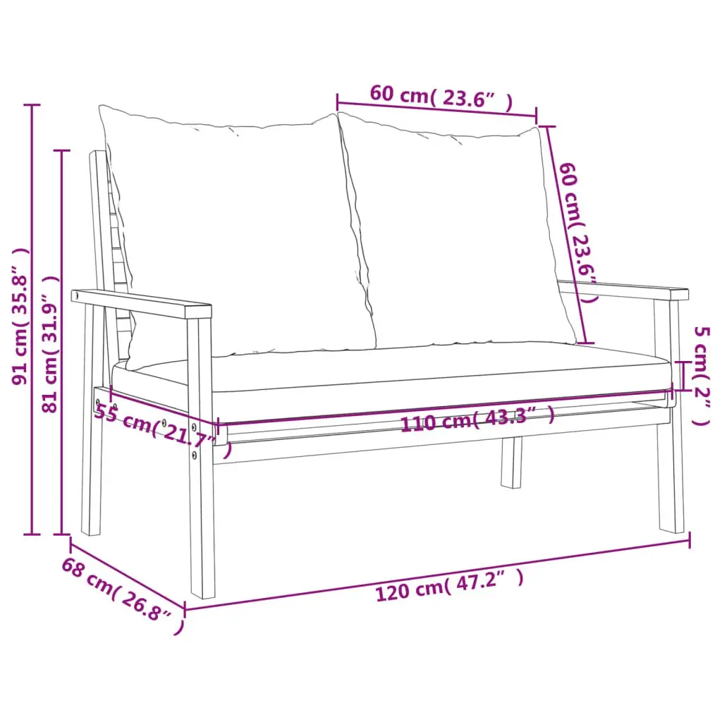 Garden Sofa Bench 120cm Outdoor Seating with Cushion Slatted Design Patio Lounge