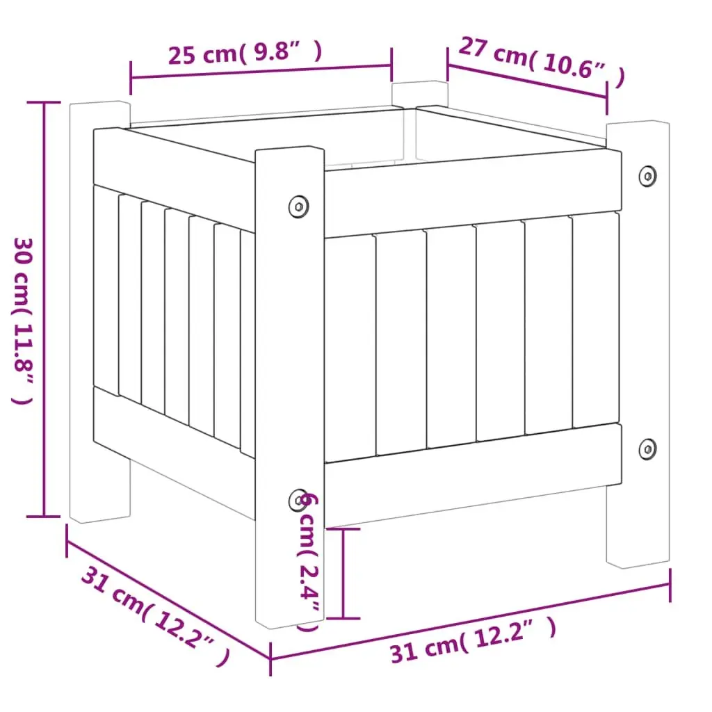 Garden Planter Box Solid Wood Acacia Brown 31x31x30 cm with Liner Patio Deck