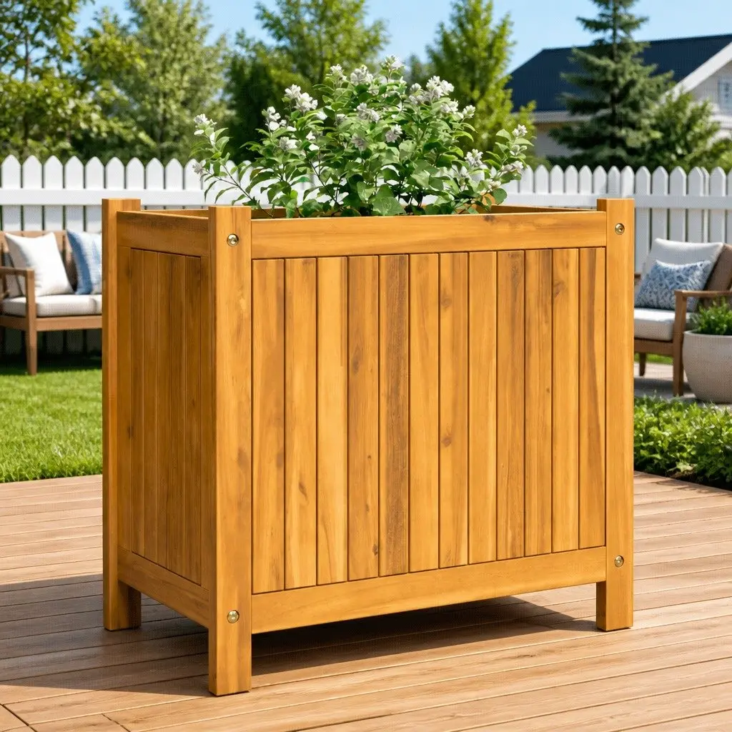 Garden Planter Box with Drainage Slats