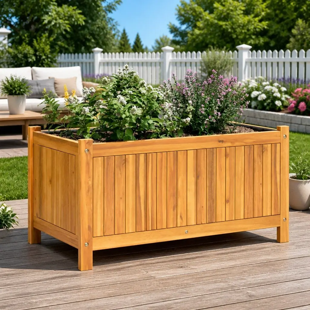 Wooden Garden Planter Box with Liner 80x42x40 cm Solid Wood Outdoor Flower Pot