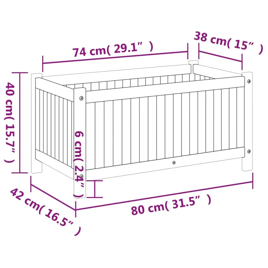 Wooden Garden Planter Box with Liner 80x42x40 cm Solid Wood Outdoor Flower Pot