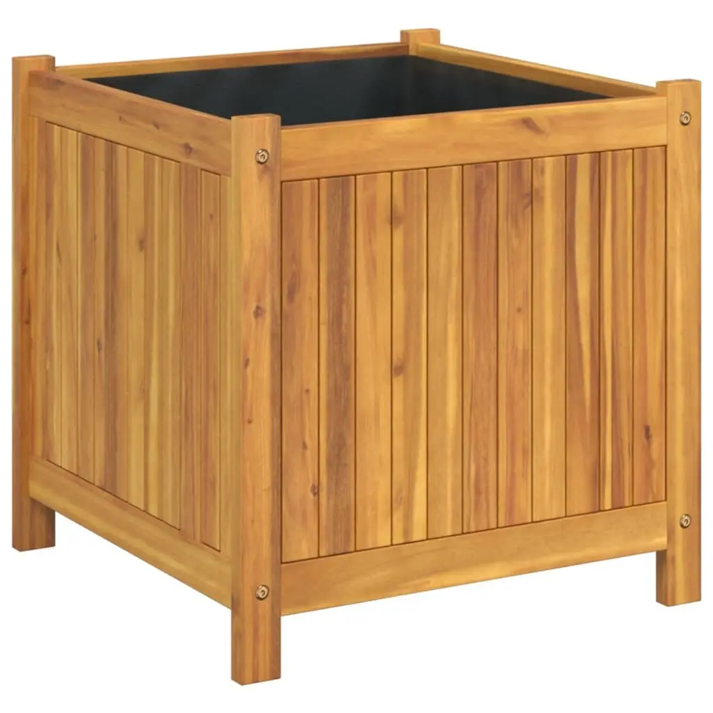 Acacia Wood Garden Planter Box Outdoor 50x50x50 cm Brown Solid Construction with Liner