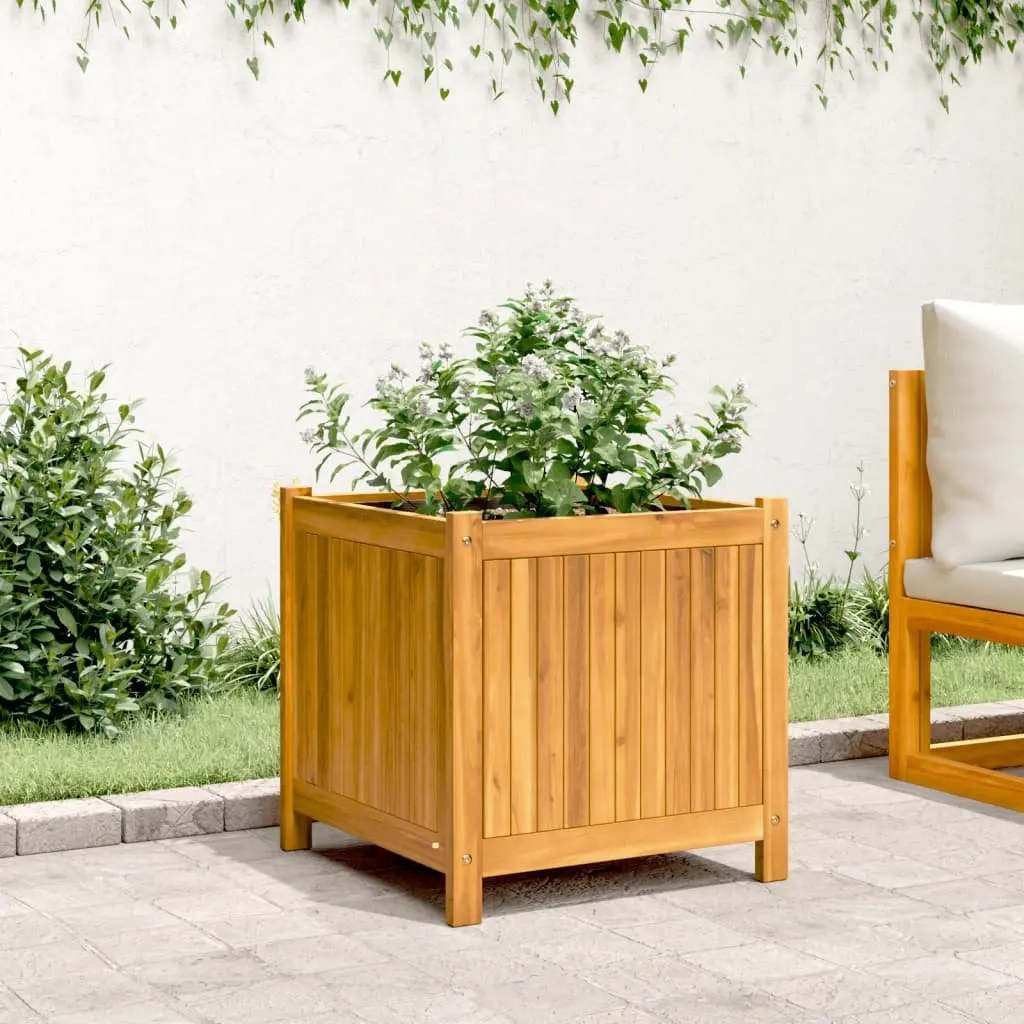 Acacia Wood Garden Planter Box Outdoor 50x50x50 cm Brown Solid Construction with Liner