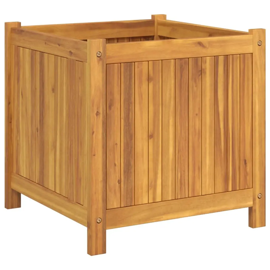 Acacia Wood Garden Planter Box Outdoor 50x50x50 cm Brown Solid Construction with Liner