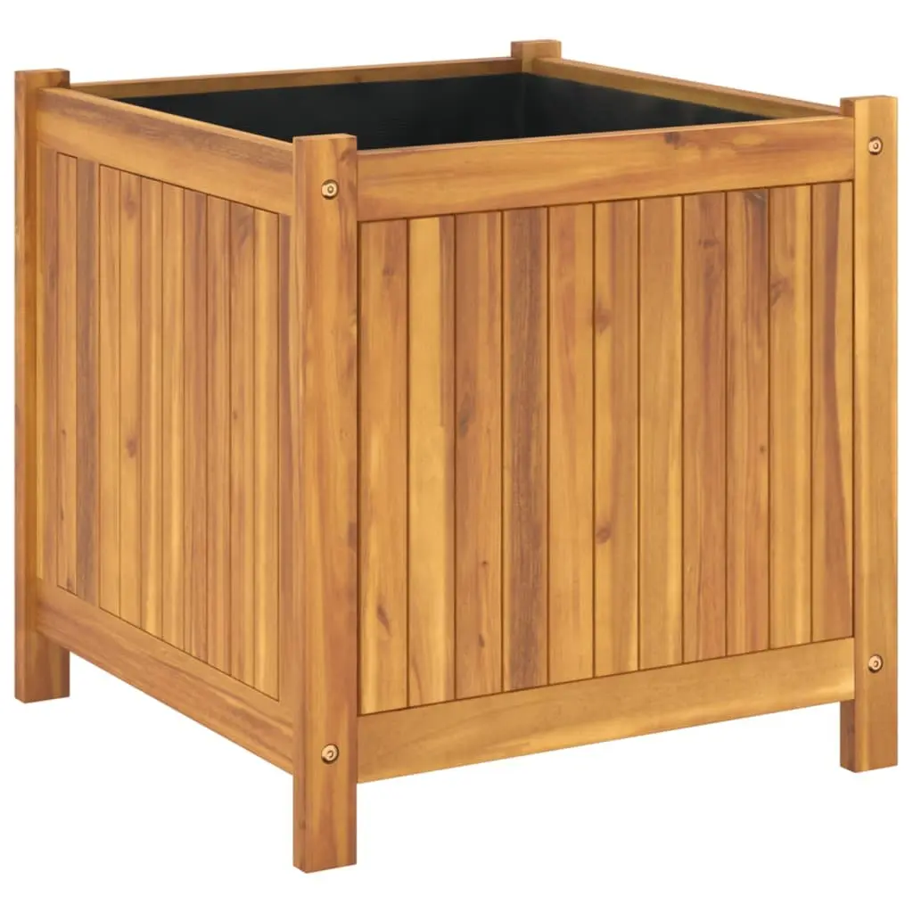 Acacia Wood Garden Planter Box Outdoor 50x50x50 cm Brown Solid Construction with Liner
