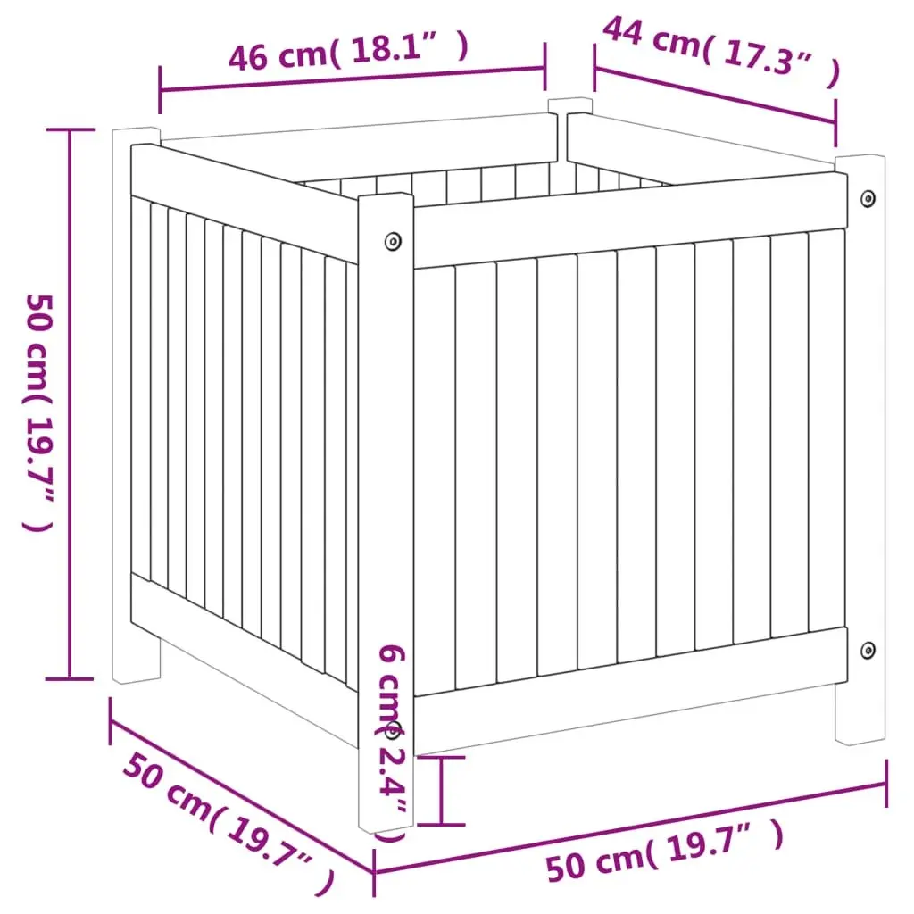 Acacia Wood Garden Planter Box Outdoor 50x50x50 cm Brown Solid Construction with Liner