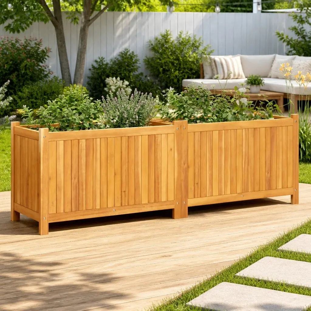 Garden Planter Box Acacia Wood 153 x 38.5 x 50 cm Brown Outdoor