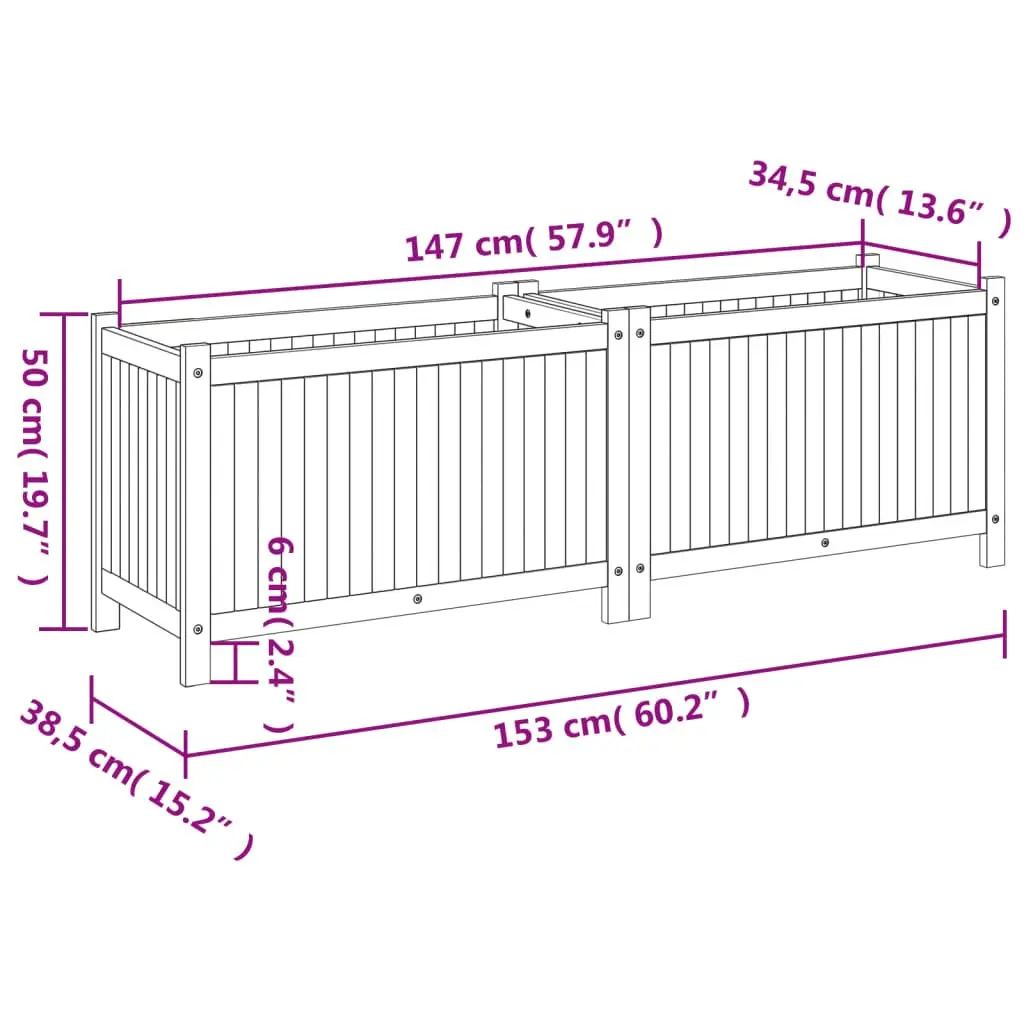 Garden Planter Box Acacia Wood 153 x 38.5 x 50 cm Brown Outdoor