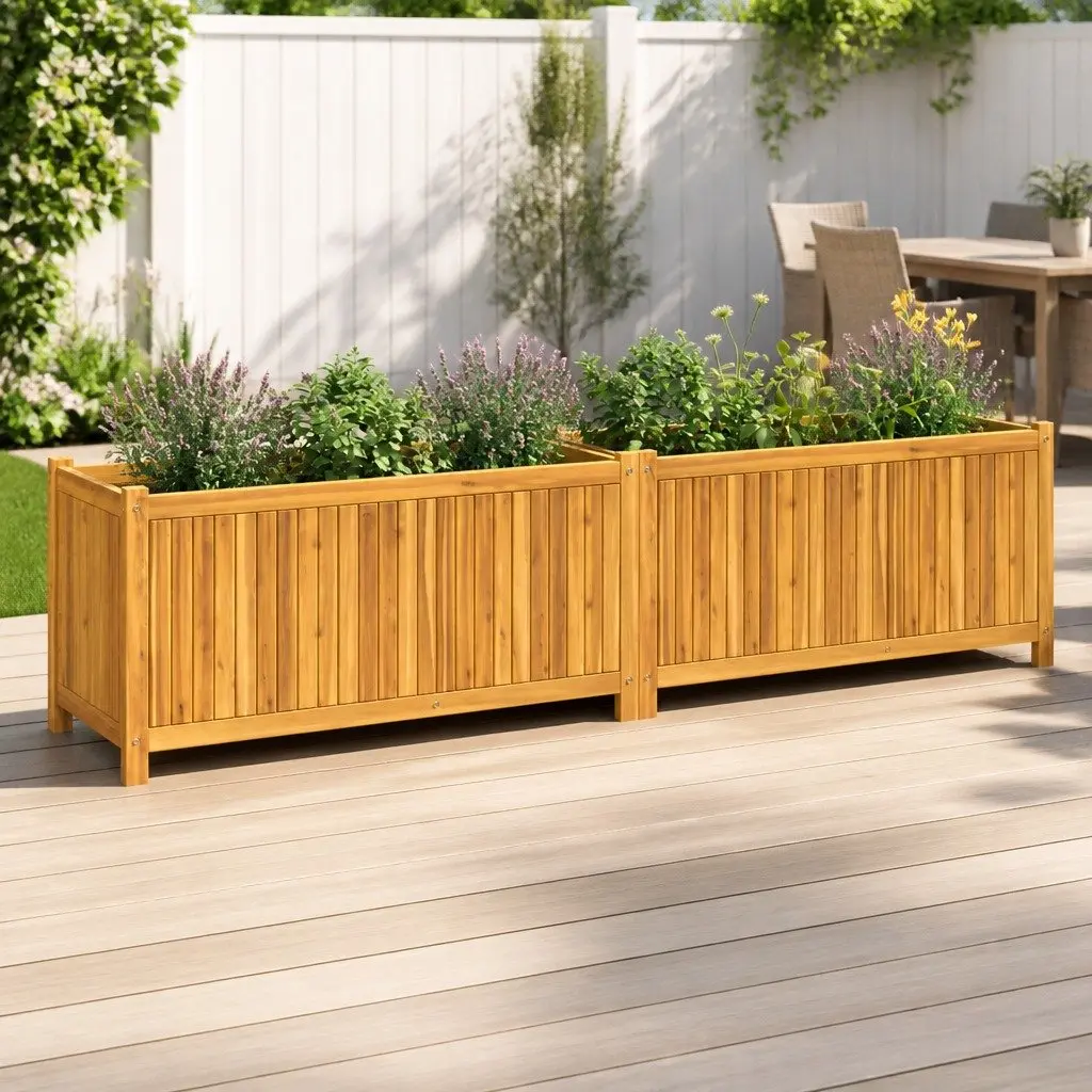 Garden Planter Box Solid Acacia Wood 199x38.5x50 cm Brown