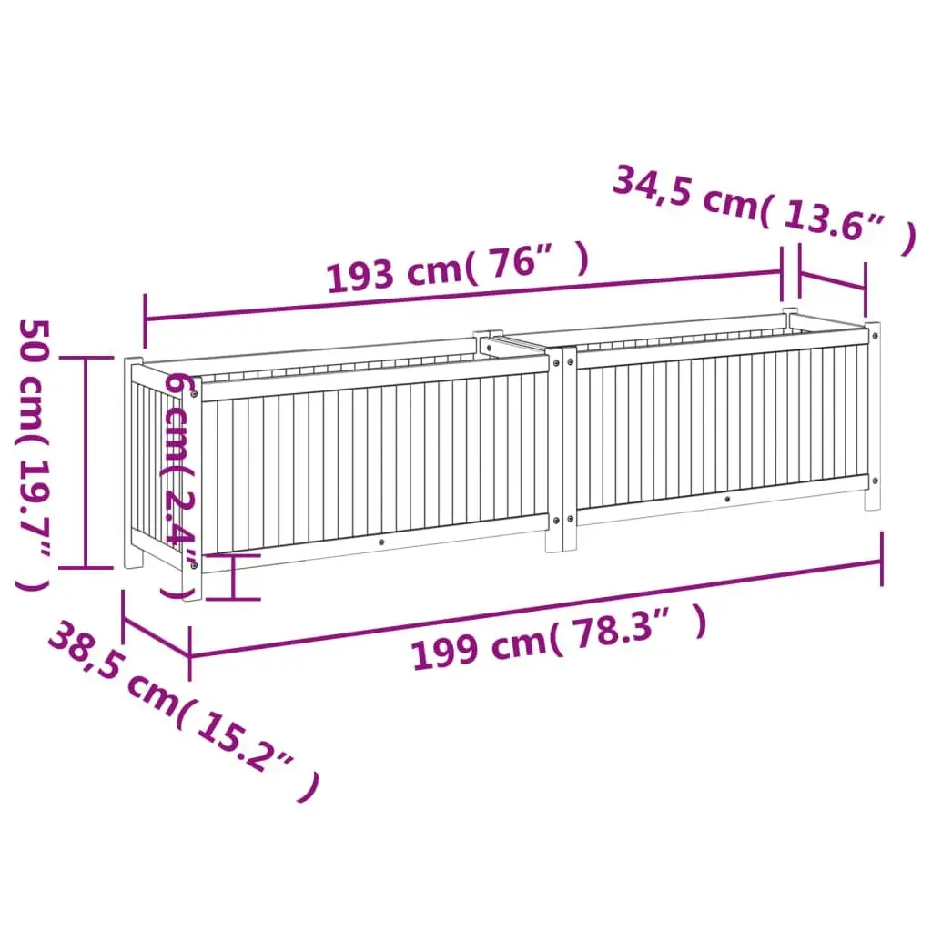 Garden Planter Box Solid Acacia Wood 199x38.5x50 cm Brown