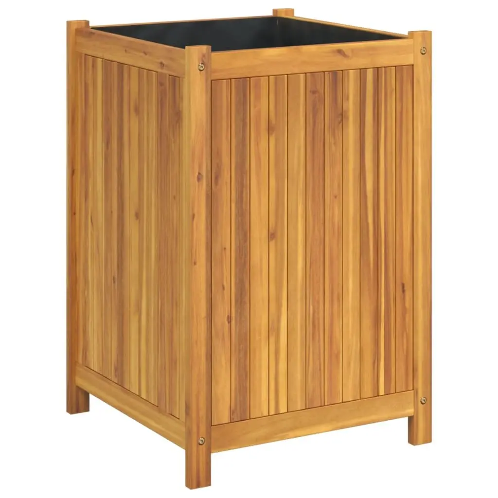 Garden Planter Solid Acacia Wood Brown 50cm Width 50cm Depth 75cm Height with Non Woven Liner and Drainage