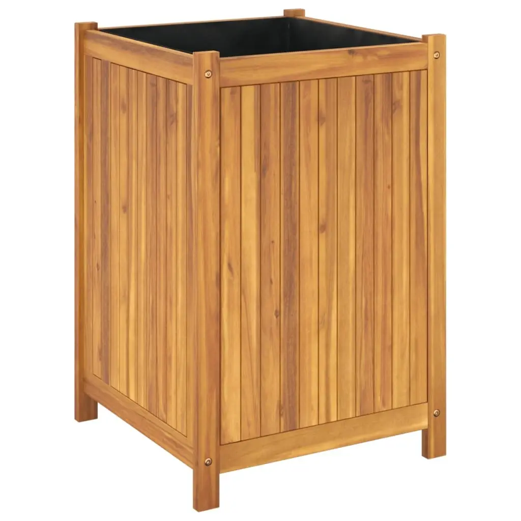 Garden Planter Solid Acacia Wood Brown 50cm Width 50cm Depth 75cm Height with Non Woven Liner and Drainage