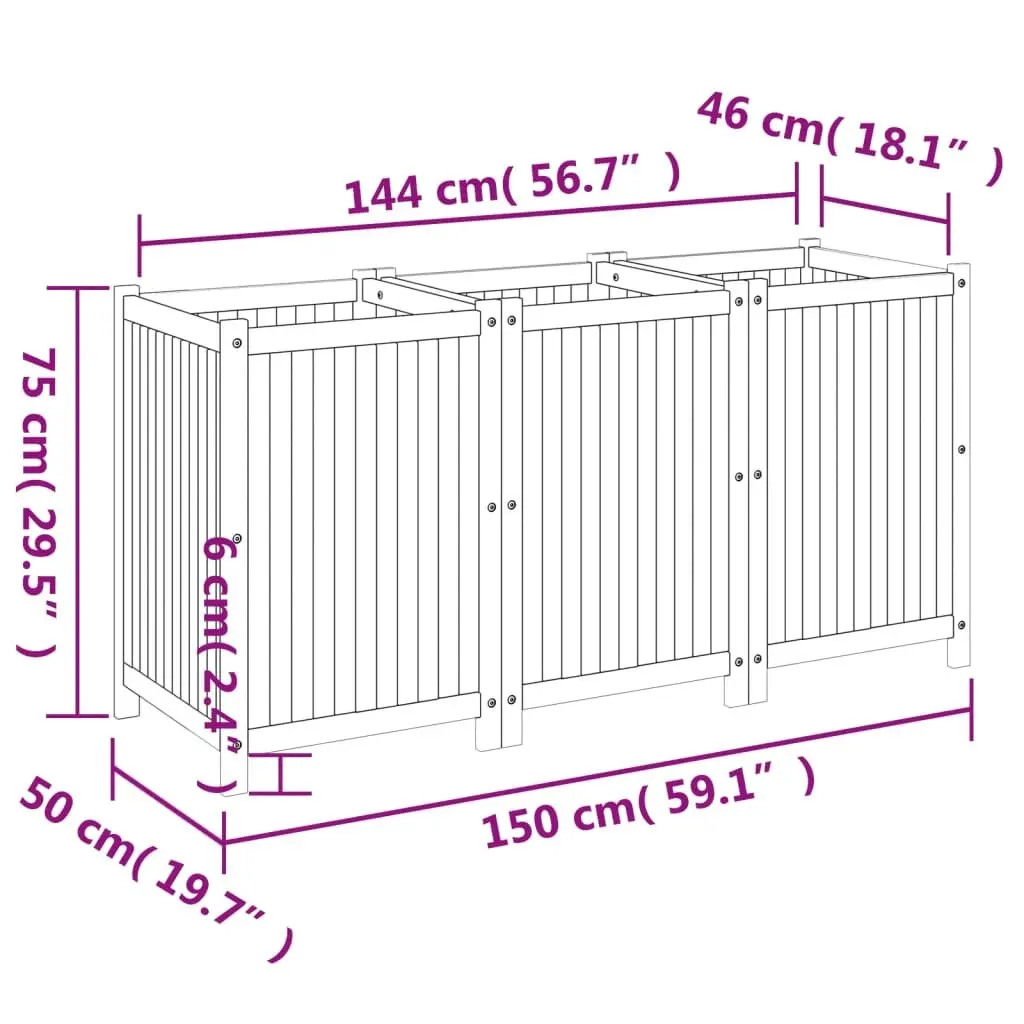 Acacia Wood Garden Planter Box Outdoor 150x50x75 cm Raised Bed Brown