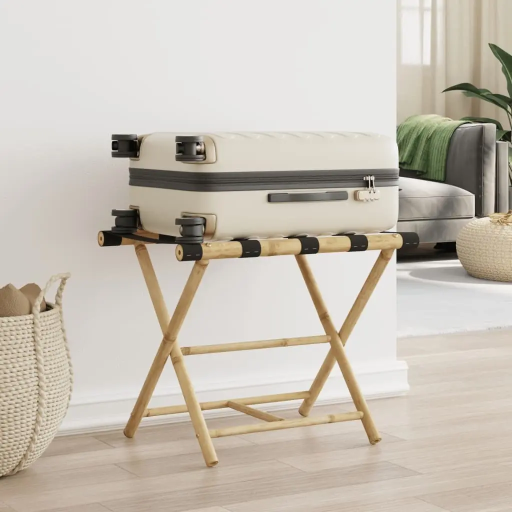 Folding Luggage Rack Bamboo Brown 62x42x50.5cm Two Shelf