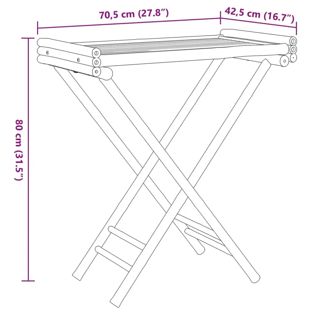 Folding Tray Table Bamboo 70.5 x 42.5 x 80 cm Brown Portable Indoor Outdoor Furniture