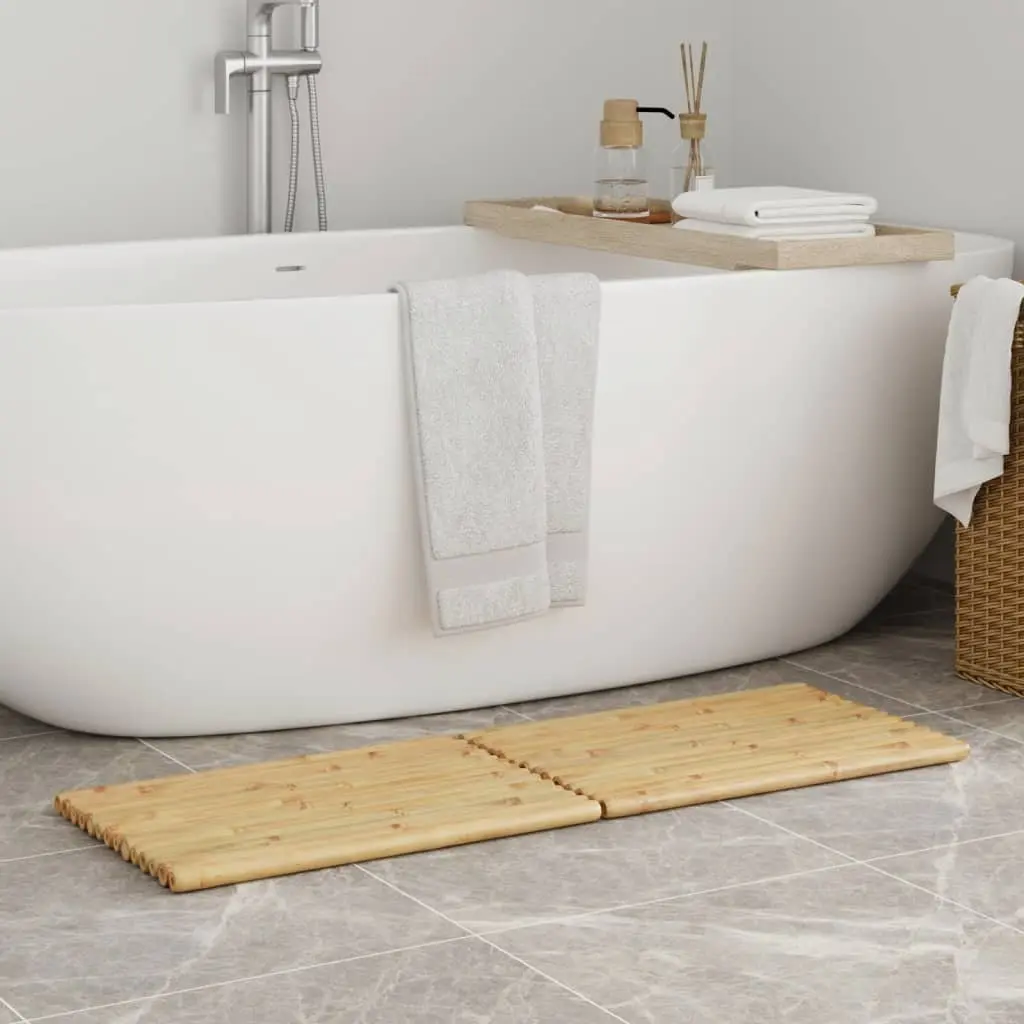 Bamboo Bath Mats 50x35 cm Brown Non-slip Floor Mat 2 Piece Set
