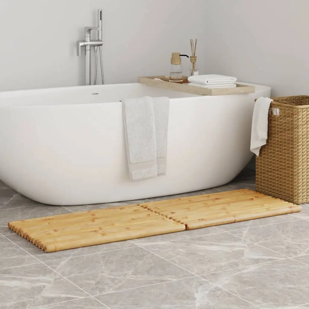 Bamboo Bath Mats 2 pcs 70x50 cm Brown Bathroom Shower Floor Mats Set