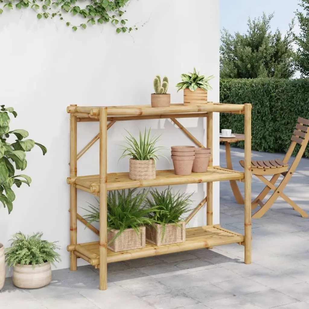 Bamboo Open Storage Shelf Brown 3 Tier 100x40x90 cm Display Bookcase Organiser