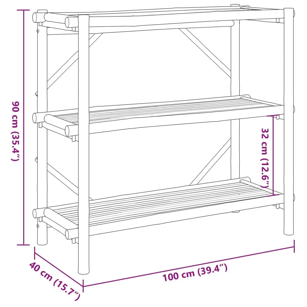 Bamboo Open Storage Shelf Brown 3 Tier 100x40x90 cm Display Bookcase Organiser