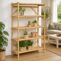 Functional 5-Layer Bamboo Storage Shelf for Home Use 100x40x150 cm