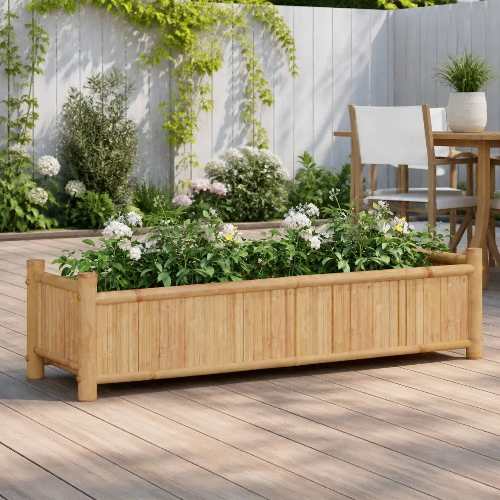 Bamboo Raised Planter Box 100x30x25cm Outdoor Garden Bed Pot Brown