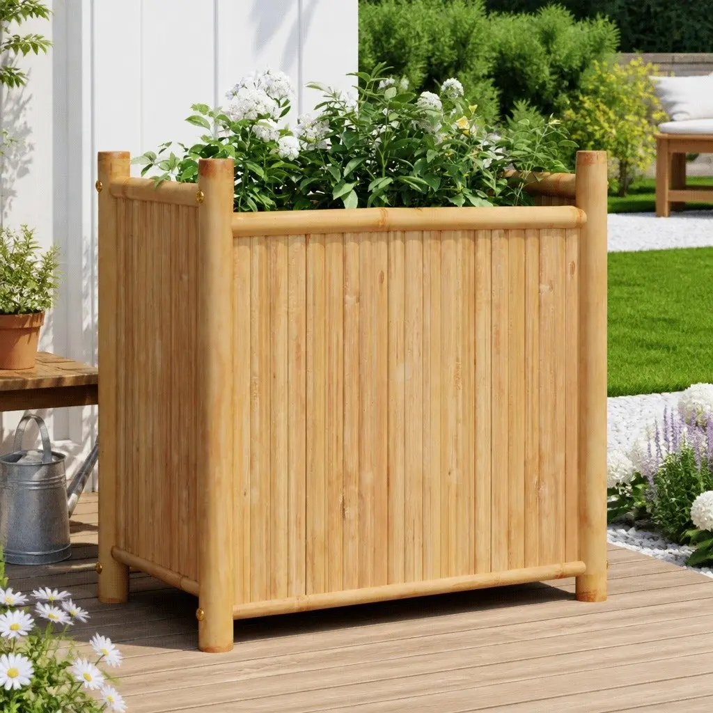 Bamboo Planter Box Elevated Raised Bed 50x30x50 cm Brown