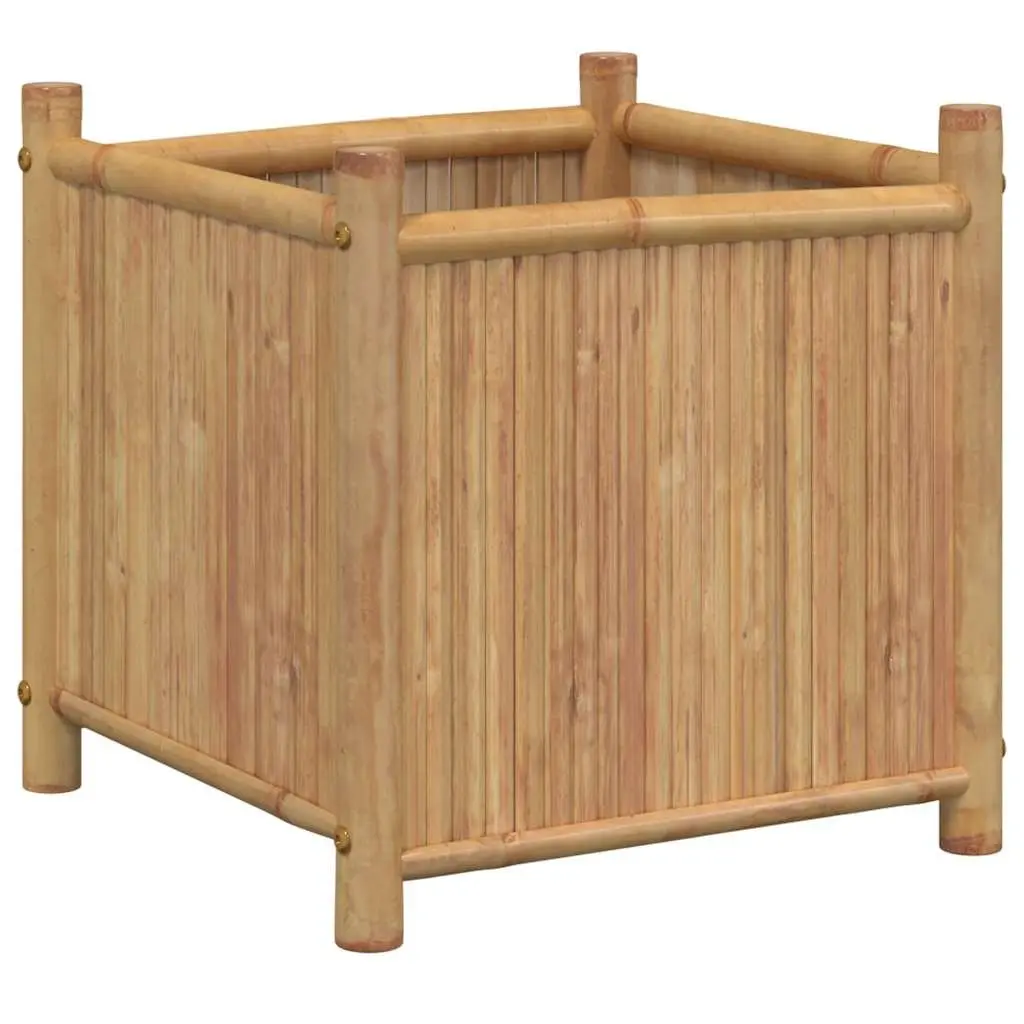 Bamboo Planter Box 50x50x50 cm Raised Garden Bed Brown Outdoor