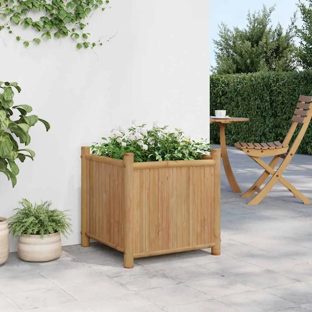 Bamboo Planter Box 50x50x50 cm Raised Garden Bed Brown Outdoor