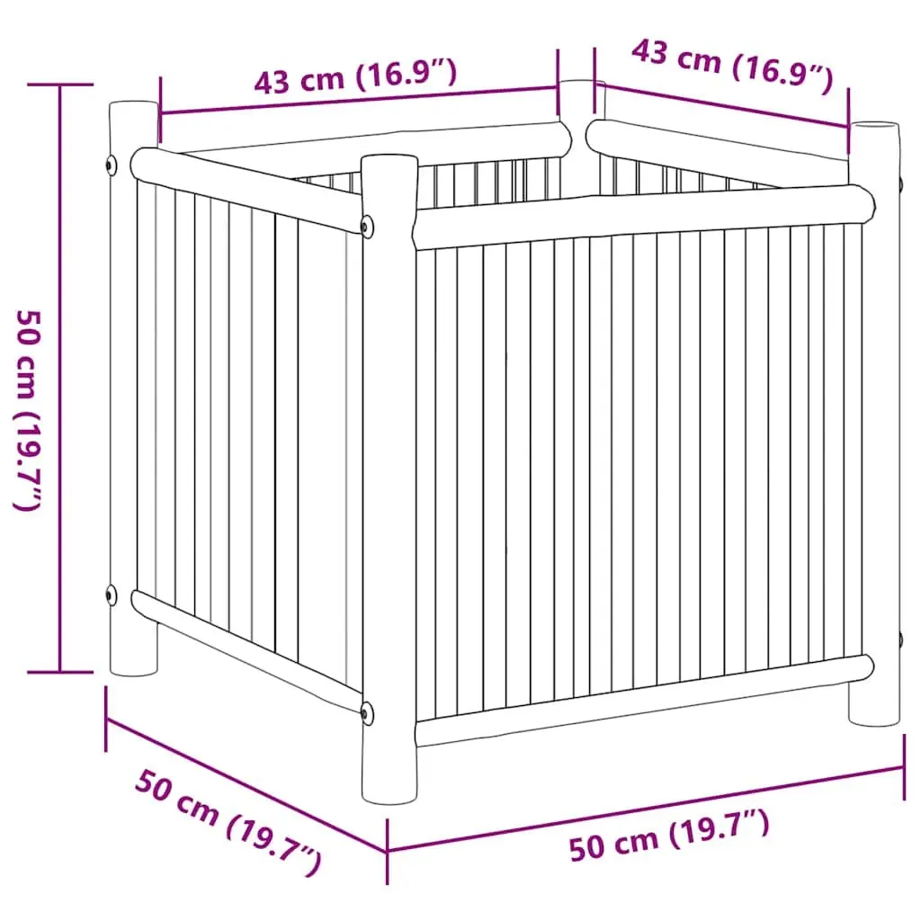 Bamboo Planter Box 50x50x50 cm Raised Garden Bed Brown Outdoor