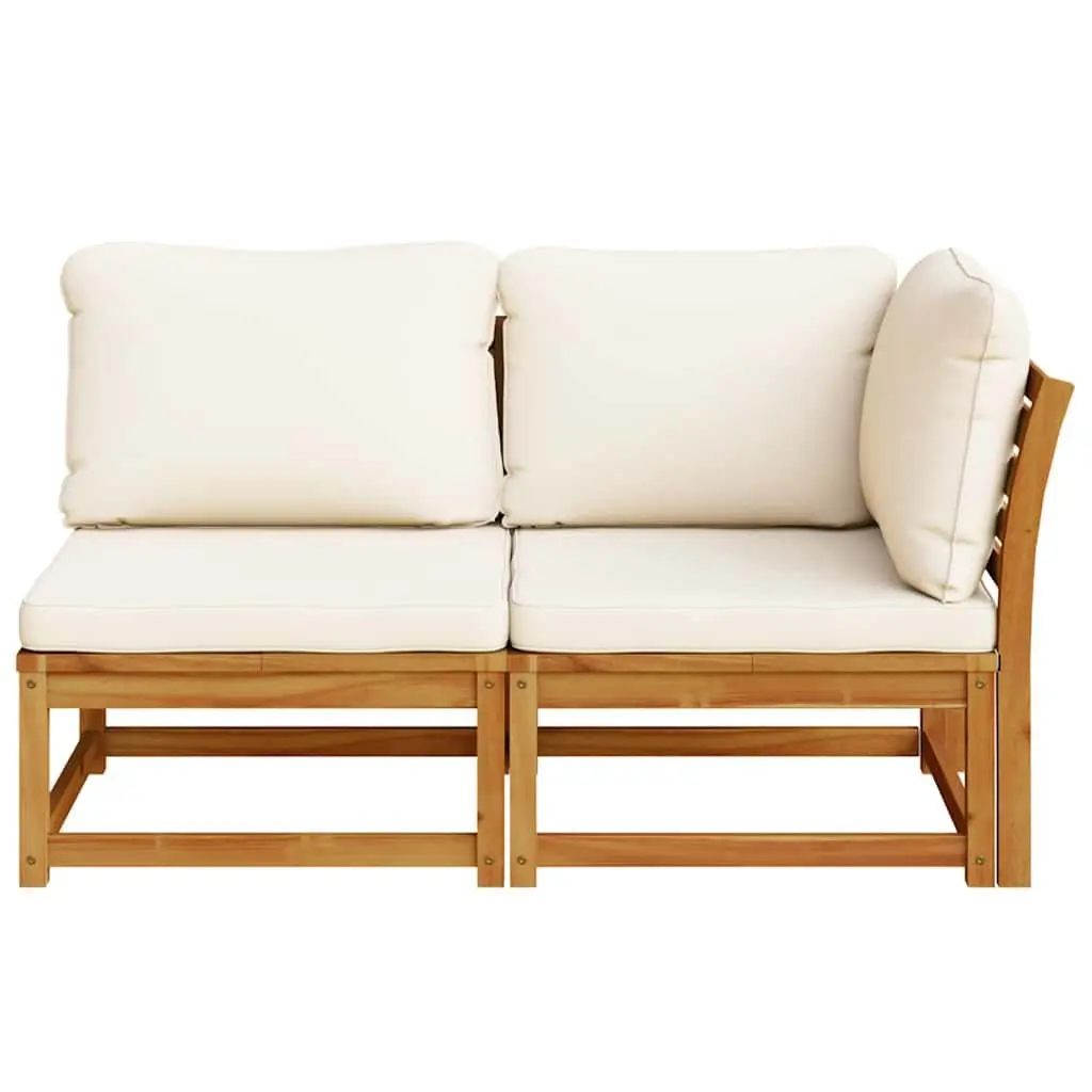 Outdoor Sectional Sofa Set Solid Acacia Wood 2 Piece Garden Lounge Furniture with Cushions Brown