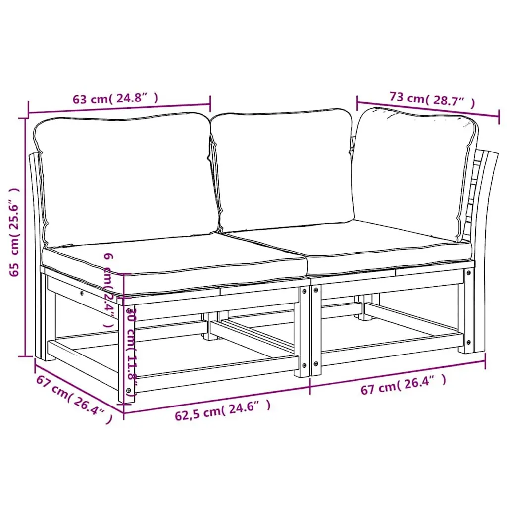 Outdoor Sectional Sofa Set Solid Acacia Wood 2 Piece Garden Lounge Furniture with Cushions Brown