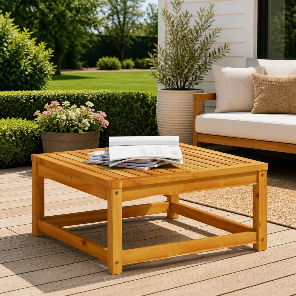 Outdoor Garden Table 63x63x30cm Brown Wood Patio Dining Furniture Backyard