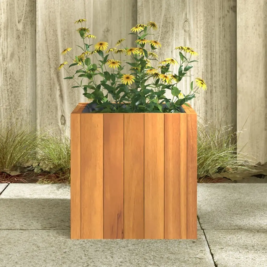 Acacia Wood Planter Box Brown 25cm Square Indoor Outdoor Flower Pot Gardening