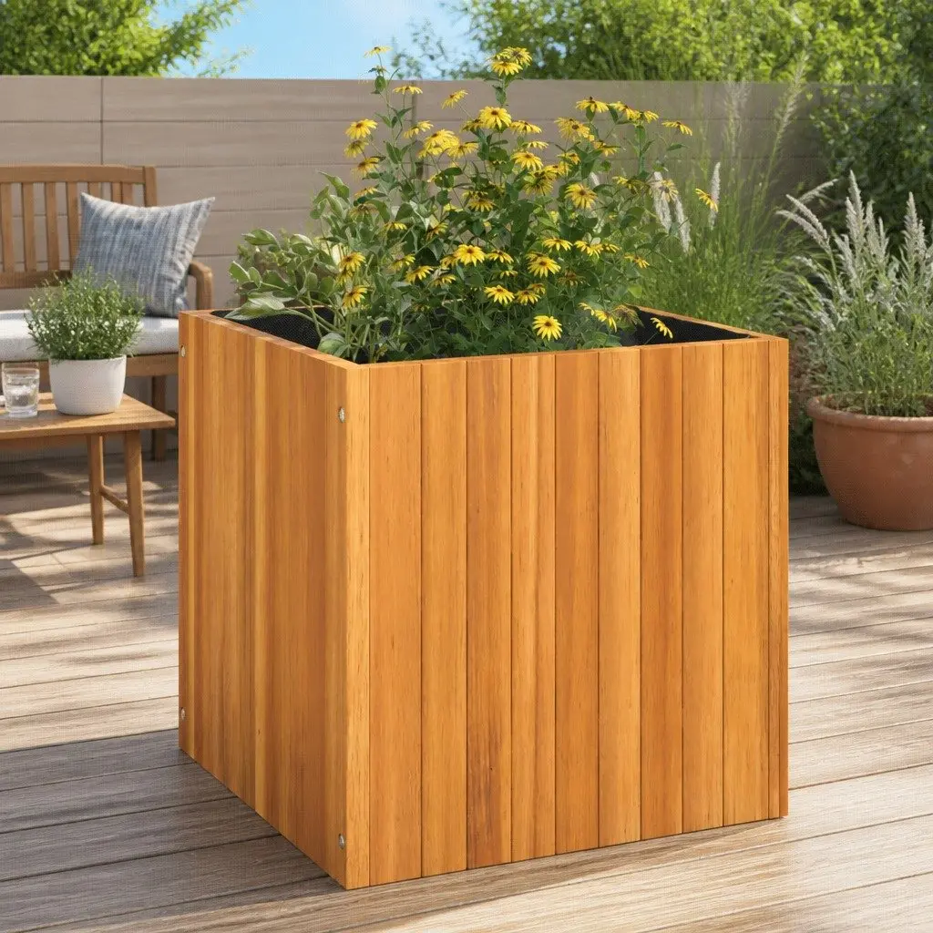 Planter Box Solid Acacia Wood Brown 45x45x45cm Outdoor Garden Container for Flowers and Plants