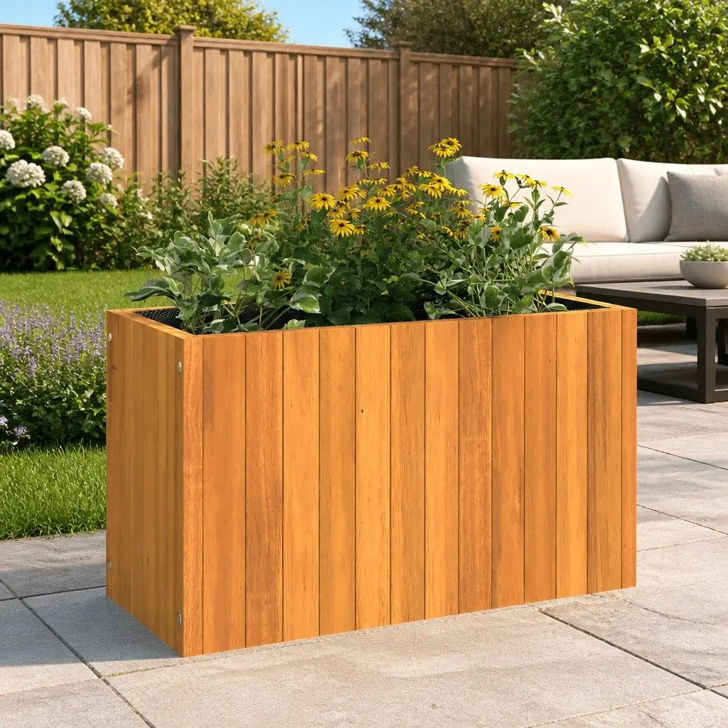 Garden Planter Box Acacia Wood Outdoor Container Brown 59x27.5x35cm Durable for Flowers Plants