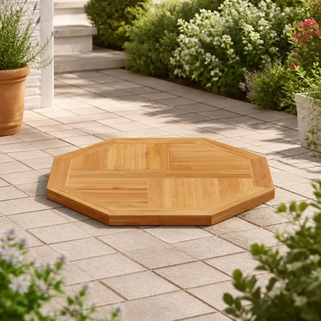 Octagonal Teak Wooden Table Top 60x60cm Brown Outdoor Dining Replacement Parasol