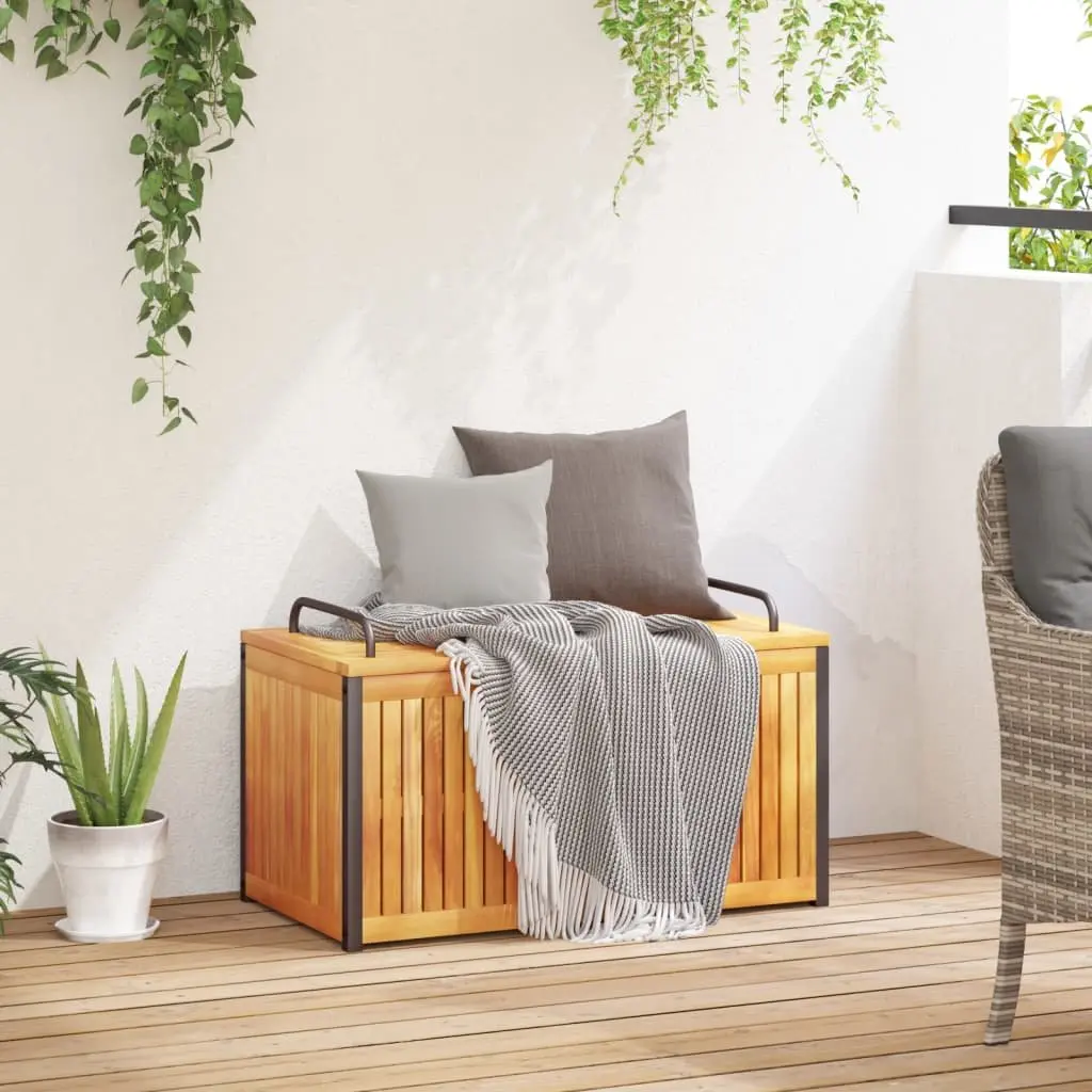 Cushion Storage Bench Acacia Wood with Steel Handle 85x45x45/53 cm Outdoor Storage Box