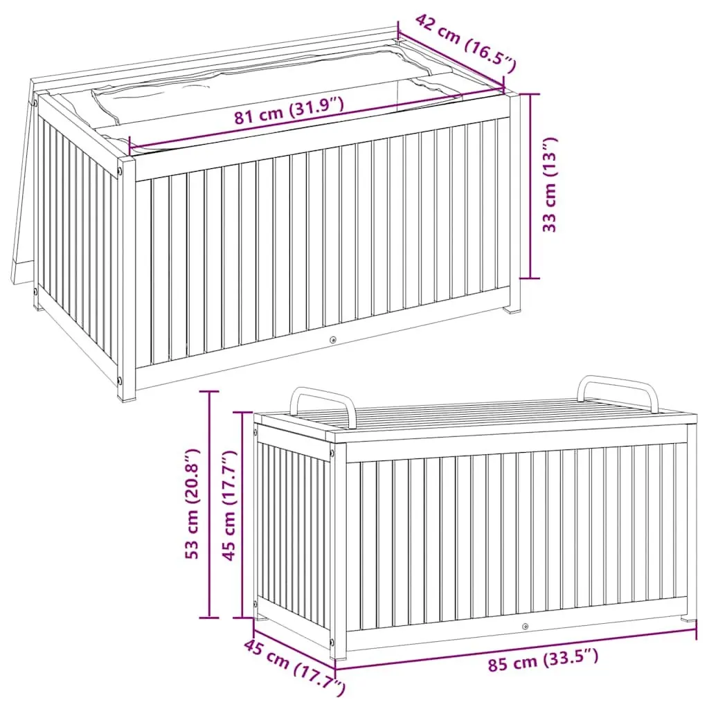 Cushion Storage Bench Acacia Wood with Steel Handle 85x45x45/53 cm Outdoor Storage Box