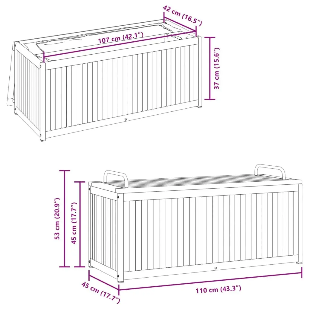Outdoor Cushion Storage Box 110x45x42/53cm Garden Patio Solid Wood Acacia