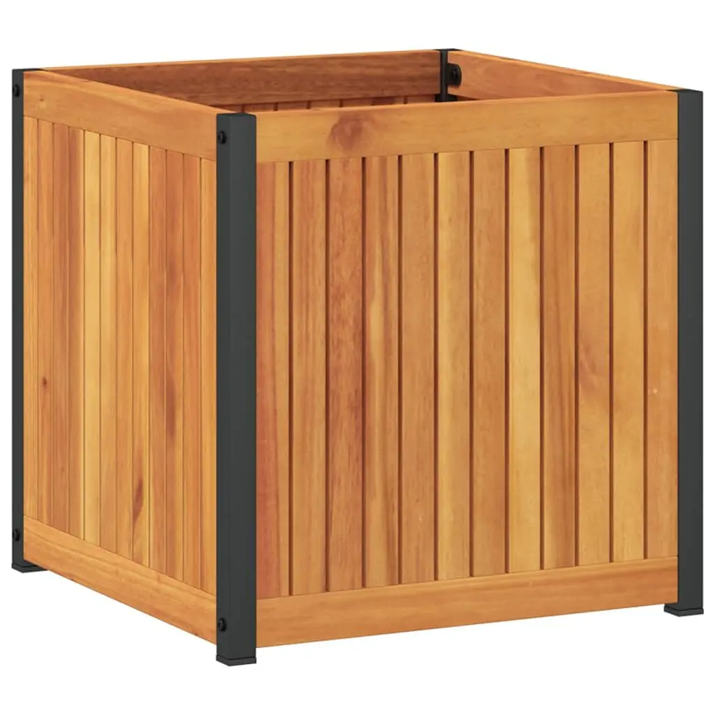 Garden Planter Box 45x45x44 cm Solid Wood Acacia Steel Frame Flower Pot