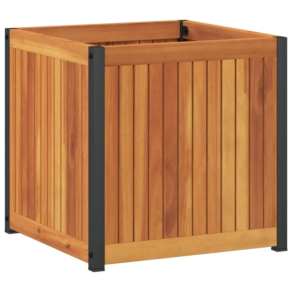 Garden Planter Box 45x45x44 cm Solid Wood Acacia Steel Frame Flower Pot