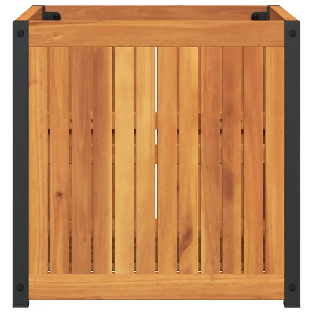 Garden Planter Box 45x45x44 cm Solid Wood Acacia Steel Frame Flower Pot