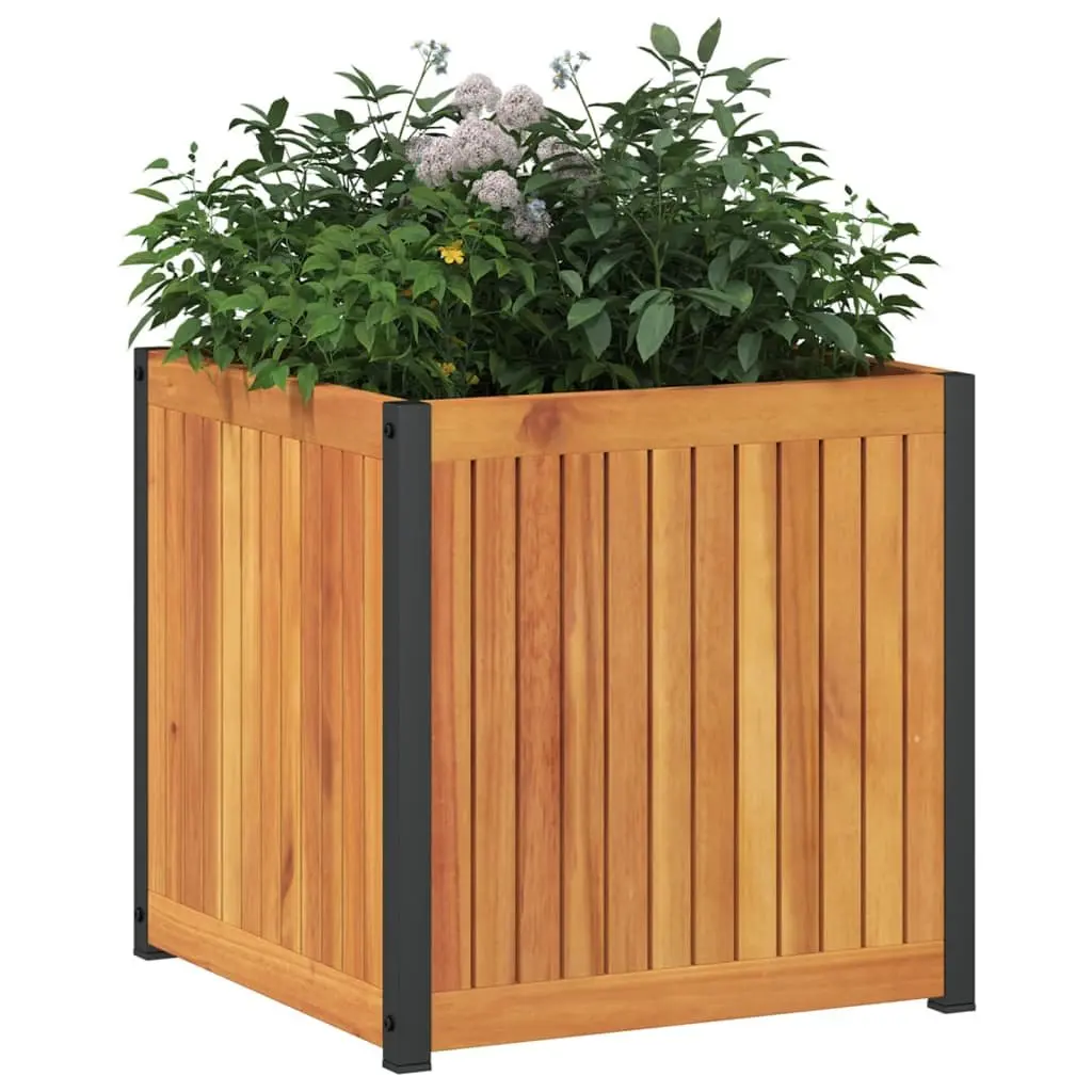 Garden Planter Box 45x45x44 cm Solid Wood Acacia Steel Frame Flower Pot