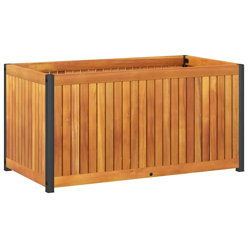 Garden Planter Box Solid Acacia Wood Powder-Coated Steel Frame 85x45x44cm Brown